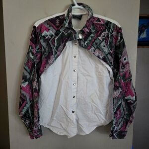 Vintage Roughrider Rodeo Button Up Shirt Multicolor Patterned Shirt Medium